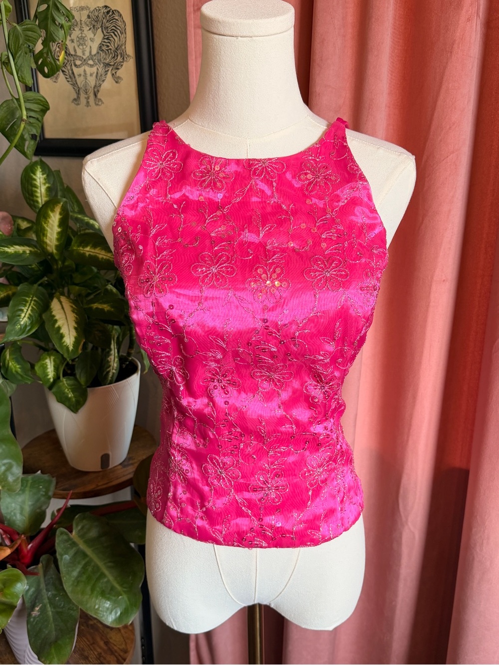 Blondie Nights Vintage Y2K Pink Floral Embroidered Sequin Corset Top